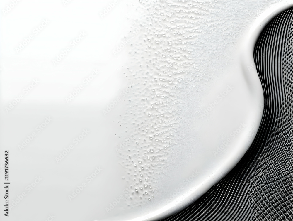Aufkleber white liquid flows smoothly with tiny bubbles on textured black surface background