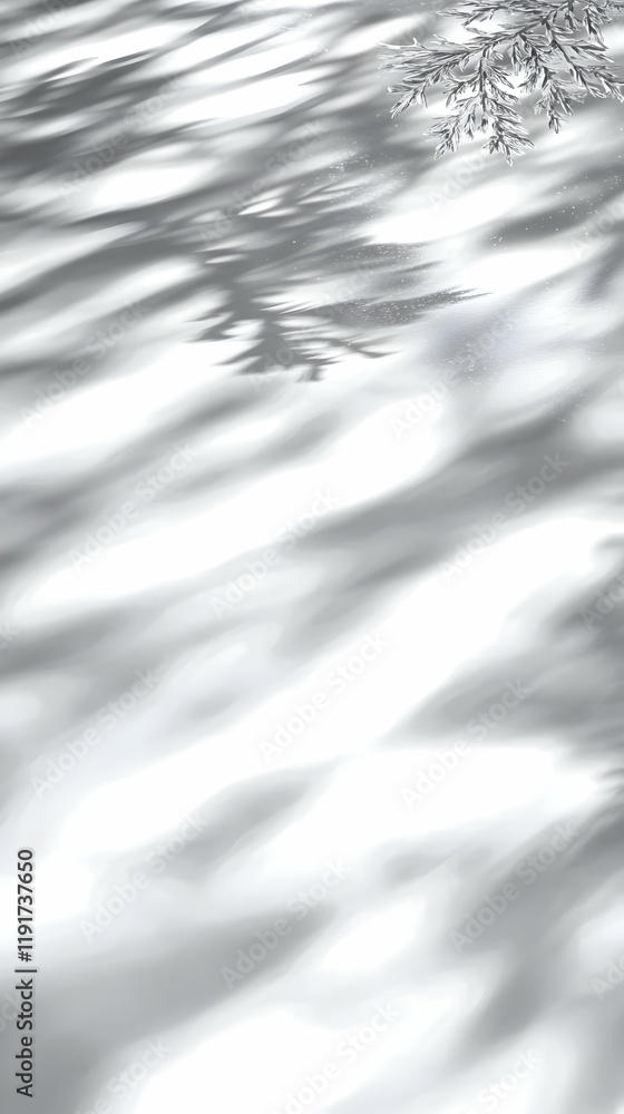 Poster delicate silver leaves cast intricate shadows on a smooth, white surface, creating a serene and mini