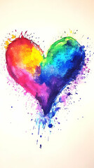 Vibrant Watercolor Heart Bursts with Colorful Splatter on a Subtle Background.