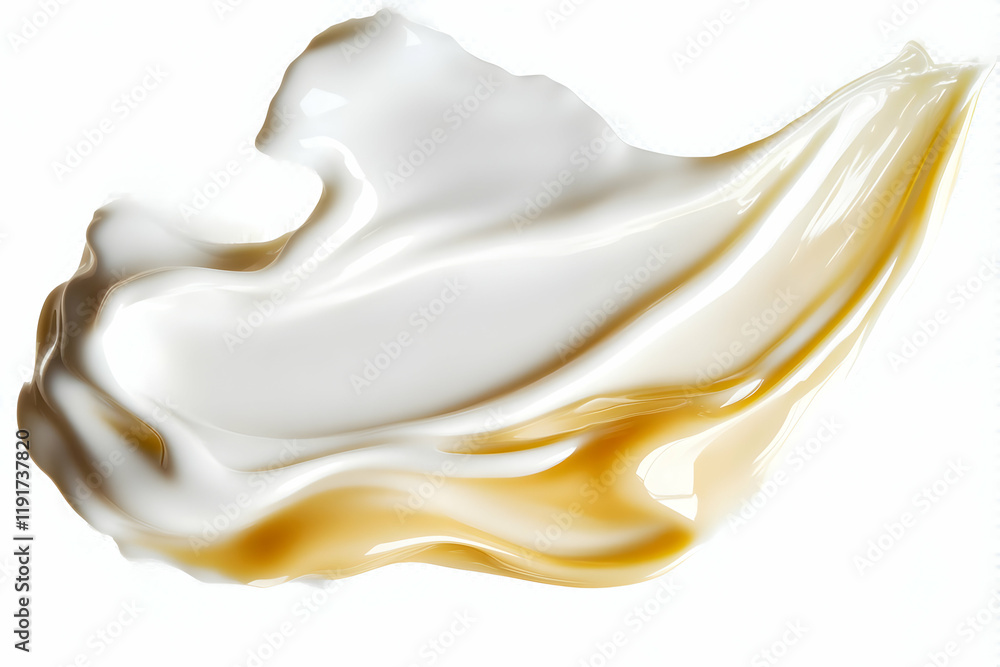 Poster creamy texture flows smoothly across a clean white background in a viscous wave with elegant curves 
