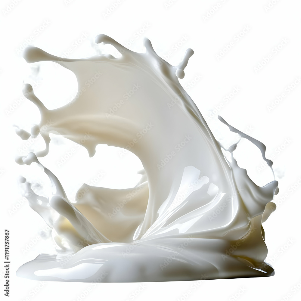 Poster white liquid splashing dynamically against a white background in a studio setting