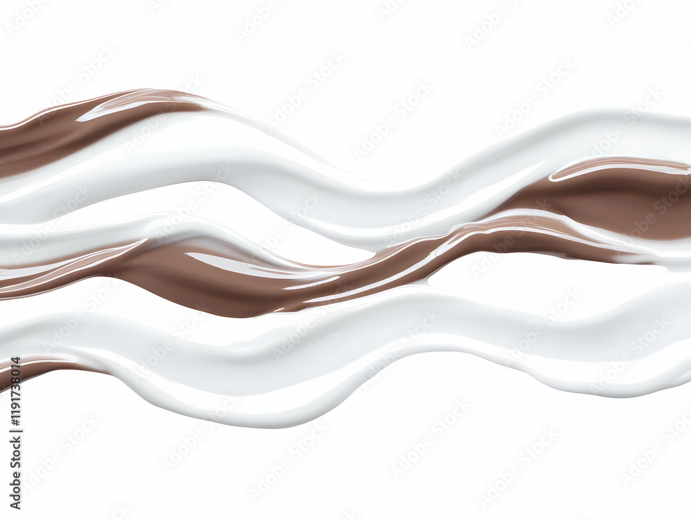 Aufkleber flowing streams of brown and white liquid create a wavy pattern on a white background.