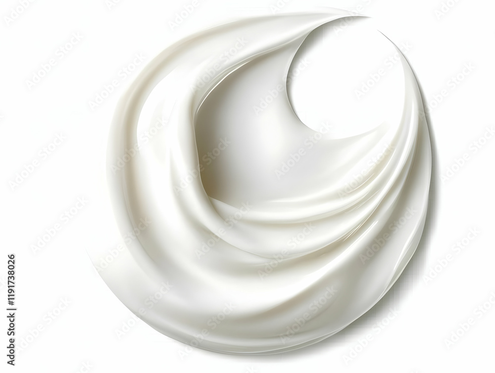Poster white cream swirls elegantly on a white background, creating a smooth and luxurious texture.