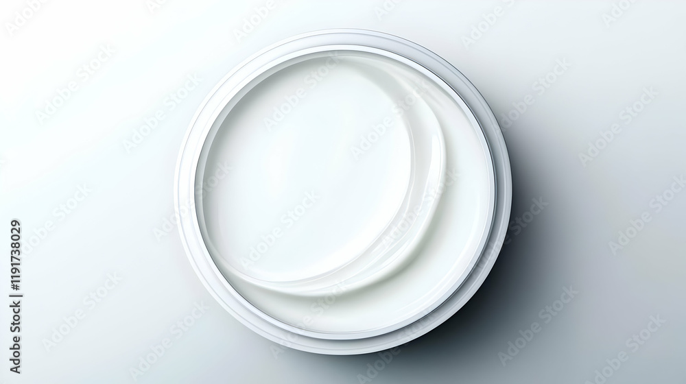 Poster white cream in a jar swirls smoothly, creating a soft texture against a clean white background.