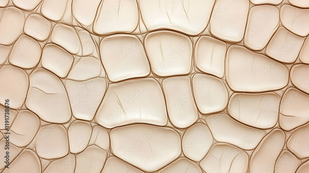 Poster close-up of beige leather texture shows intricate detail and soft, supple surface with unique patter