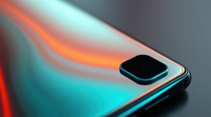 A modern mobile's backside, focusing on the minimalist branding and smooth surface