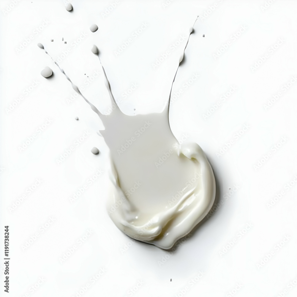 Poster milk splash creates a dynamic shape on a clean white background
