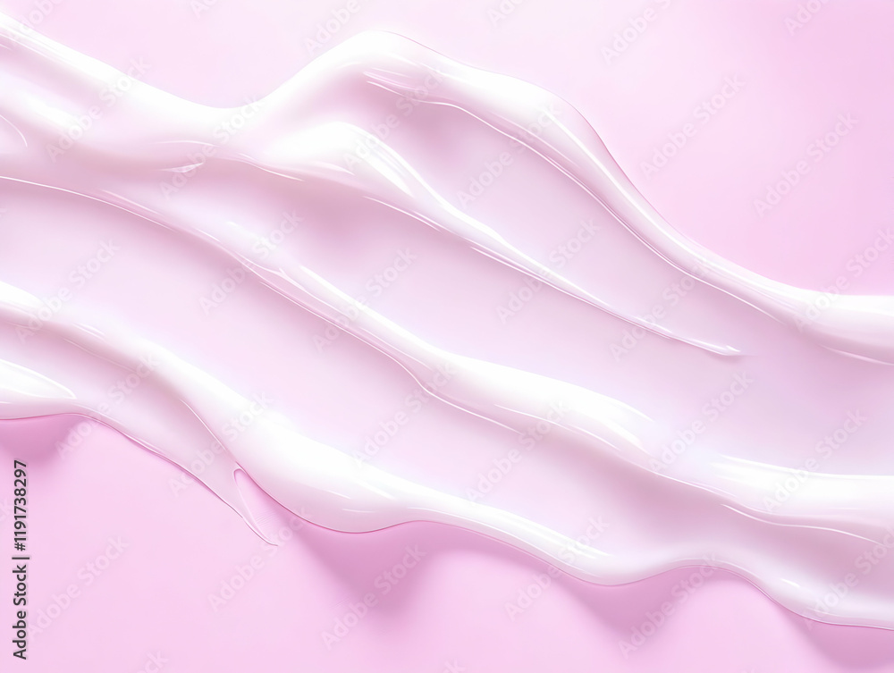 Poster white cream spreads smoothly across a pink background, creating a soft and elegant texture.