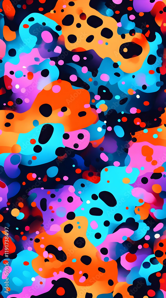 Aufkleber abstract background displays colorful blobs and dots in a vibrant and dynamic composition.
