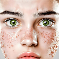 Fototapeta premium Close-up of Face with Acne and Blemishes Showing Skin Imperfections Clearly and Visibly