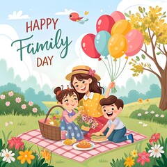 Happy family day with balloons beauty mother's day beauty in nature girls  females heart shape holiday - event 