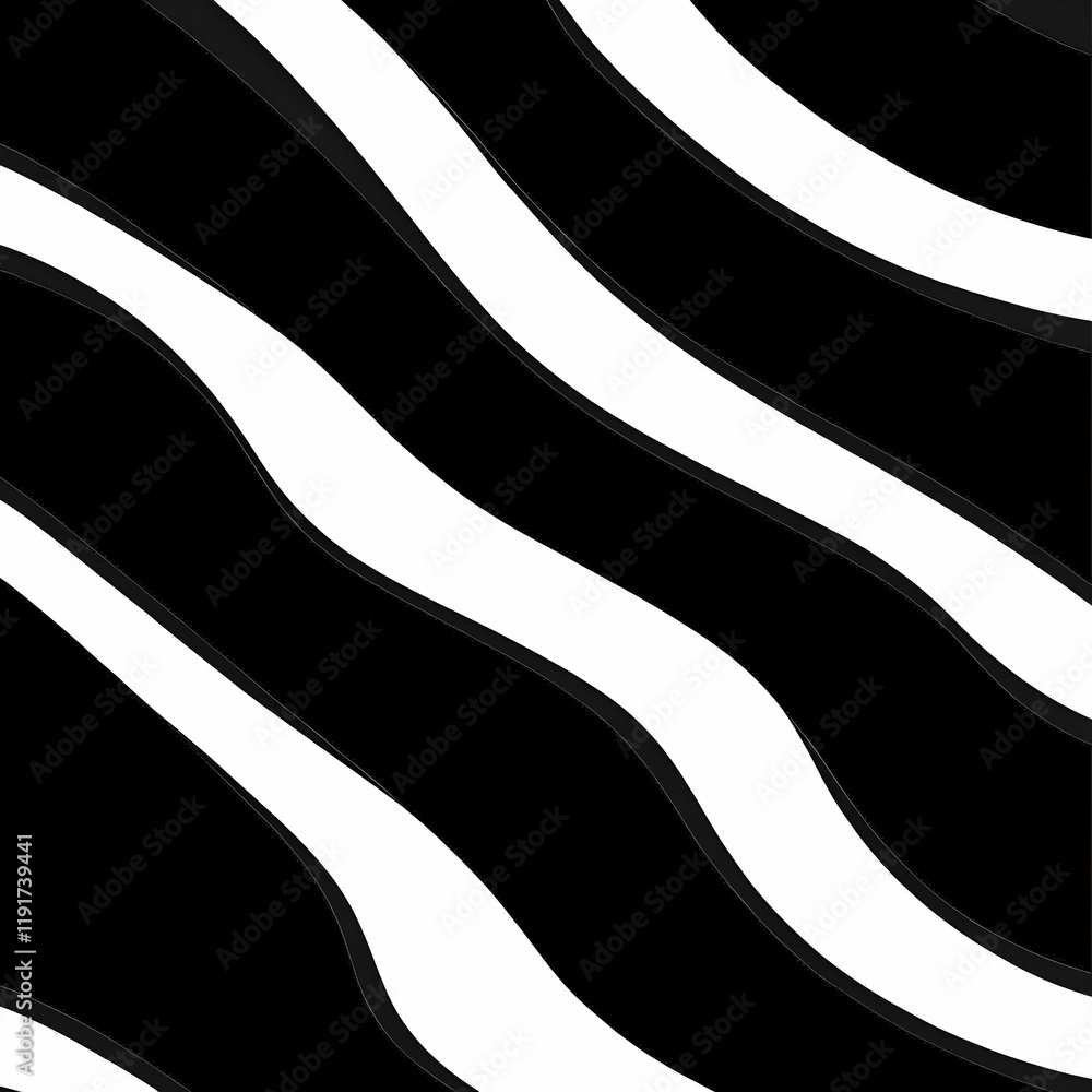 Poster abstract black and white wavy stripes background creates a visually striking pattern with smooth cur