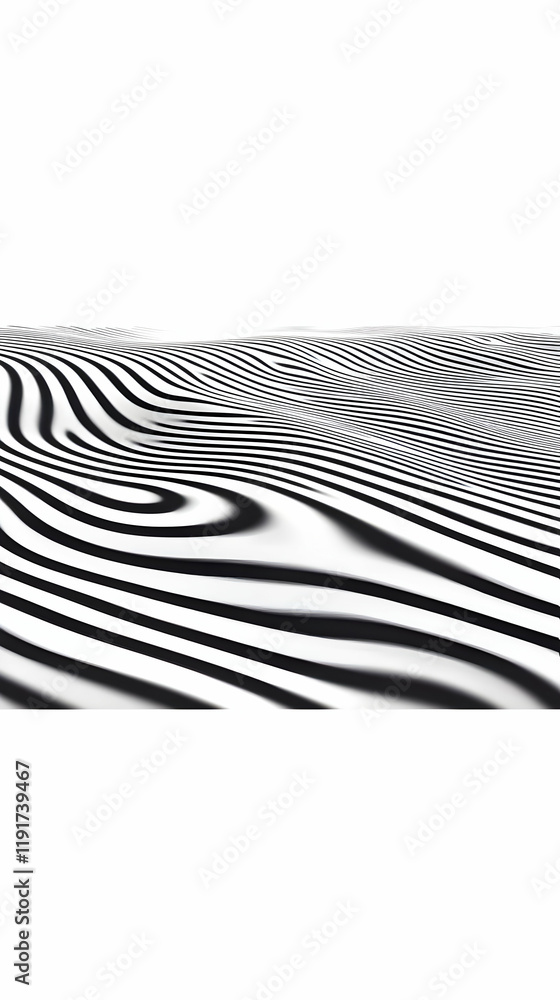 Aufkleber abstract 3d rendered black and white wavy stripes background creates a dynamic and visually intrigui
