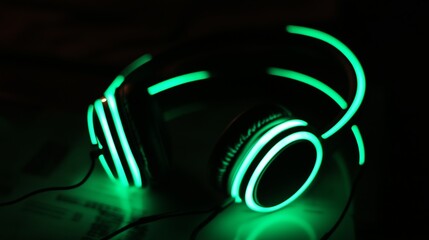 Naklejka premium Neon Headphones Glowing in the Dark