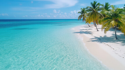 Naklejka premium serene tropical island with palm trees and white sandy beach