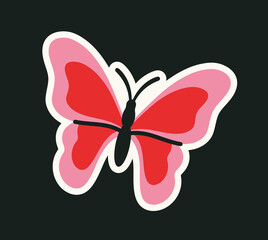 Bright pink and red butterfly with bold black outlines and cream accents on dark background, showcasing vibrant colors and creative design. Vector illustration