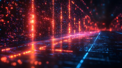Obraz premium Digital corridor glowing data stream, futuristic background