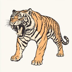 Obraz premium Roaring tiger, wildlife illustration, isolated background, print design
