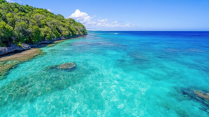 Fototapeta premium Stunning view of clear turquoise ocean and lush coastline