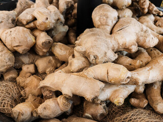 Fresh Organic Ginger Root Piled High at Market