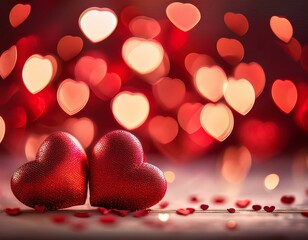 Fototapeta premium red hearts on bokeh background