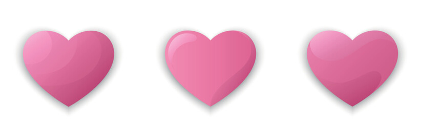 Voluminous hearts for Valentines day in pink color. Love and romantic symbols. Isolated vector 3d images