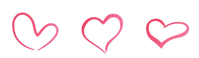 Red hand drawn hearts. Love and romantic symbols. Valentines design elements. Isolated vector images