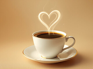 Obraz premium Coffee cup, hot coffee, coffee beans, steam, heart shape, aroma, saucer, espresso, caffeine, brew, morning drink, coffee time, coffee break, coffee lover, coffee art, coffee swirl, coffee foam, coffee