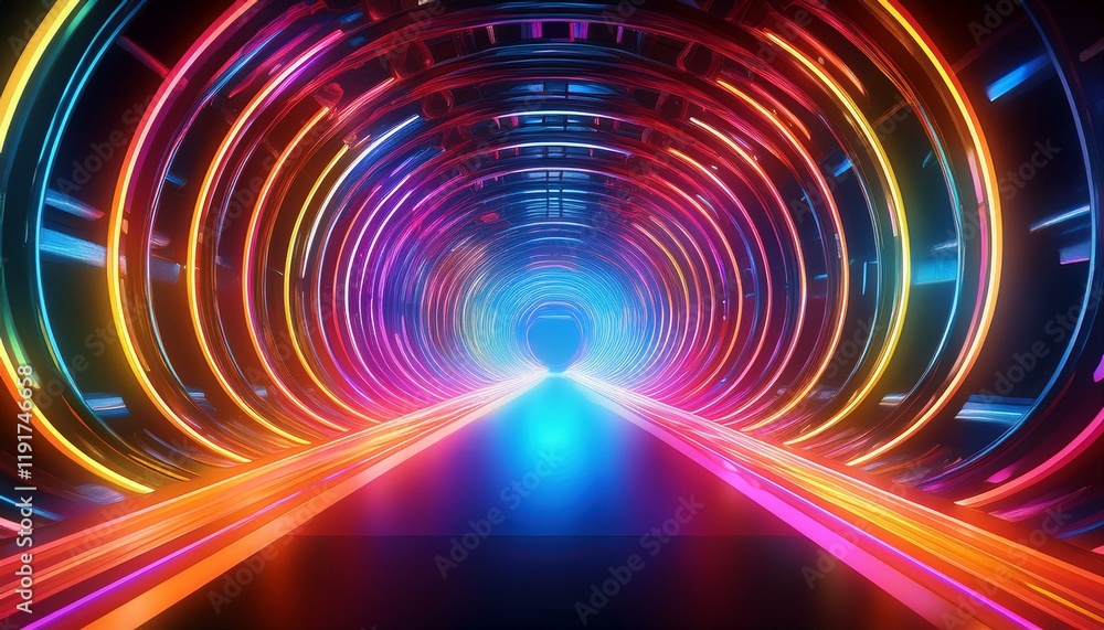 Aufkleber neon tunnel a mesmerizing visual of vibrant neon lights creating a dynamic tunnel pulsating with energy and color the abstract design captivates with its futuristic and futuristic aesthetic