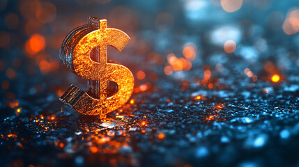 A minimalistic dollar symbol stands against a sleek empty space with a blurred bright light tone creating a sense of focus, representing financial clarity and simplicity in an abstract environment

