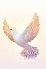 Obraz premium White Easter dove flying in soft pastel sky, elegant and gentle concept
