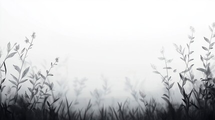 Misty Meadow: Delicate Black and White Line Art Botanical Illustration, Copy Space