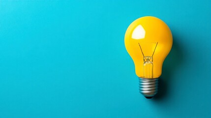Yellow Lightbulb Idea on Blue Background - Bright Minimalist Concept