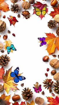 autumn border of colorful fall leaves nuts and pine seamless looping overlay 4k virtual video animation background