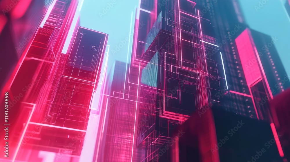 Poster abstract lines and shapes depicting a futuristic internet network.