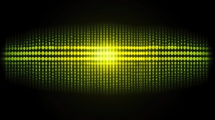 Abstract binary code displayed on a glowing screen in a dark environment.