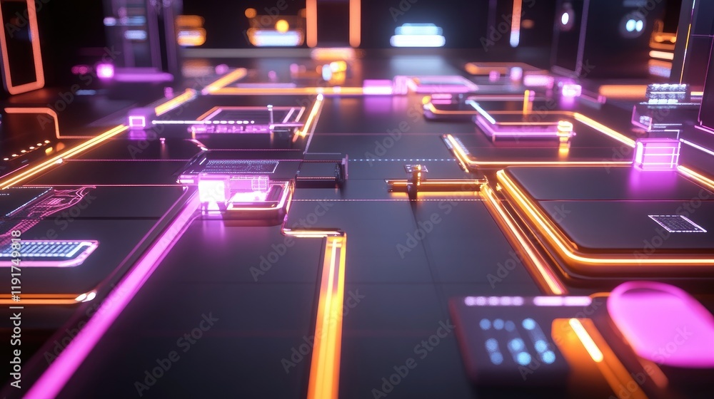 Poster a d render of a futuristic data network diagram with glowing nodes.