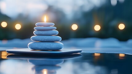 Obraz premium Meditation app on tablet, gentle nature background, tranquil scene