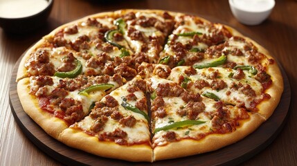 A classic wood-fired pizza with Italian sausage, green peppers, and mozzarella cheese.