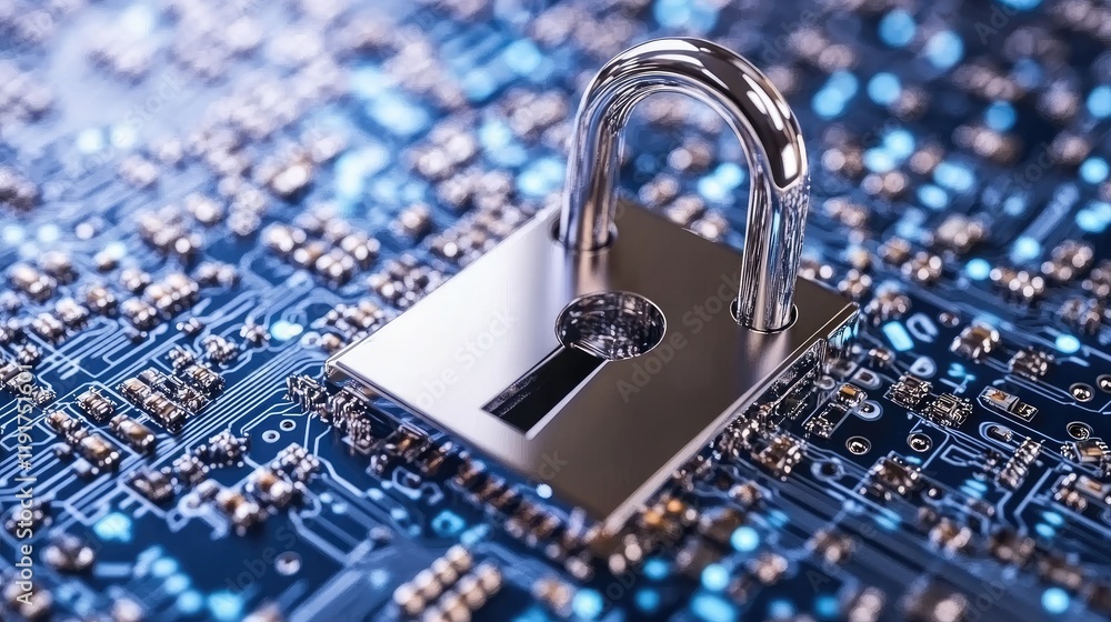 Aufkleber a concept of cybersecurity with a digital padlock and shield.