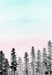 Watercolour Forest Winter Landscape Scenery