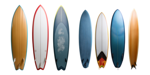 Colorful Collection of Surfboards on Display, PNG collection, set bundle, isolate on transparent or white background