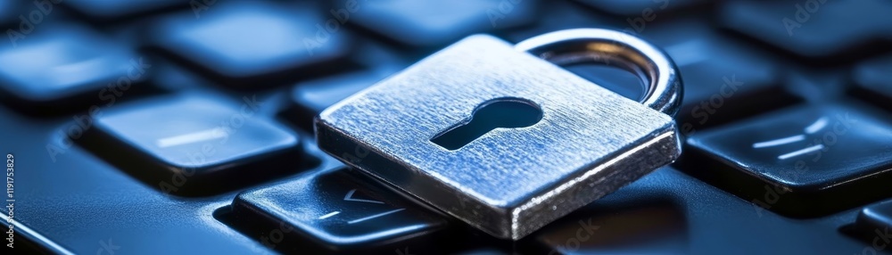 Poster silver key on computer keyboard, symbolizing digital access, security, and data protection in the on