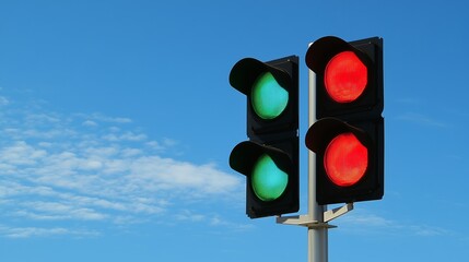 Traffic lights over urban intersection. International Traffic Light Day