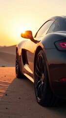 Luxury sports car at sunset in scenic desert landscape