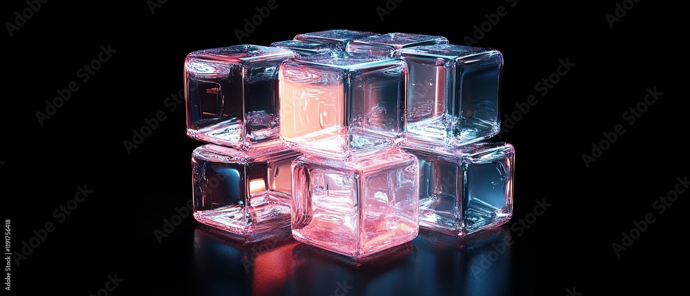 Poster translucent cubes forming a futuristic data brain, 3d rendering, digital intelligence, advanced neur
