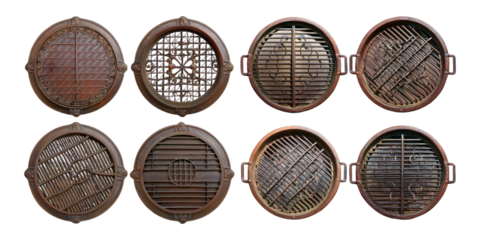 Various Manhole Covers on Transparent Background, PNG collection, set bundle, isolate on transparent or white background