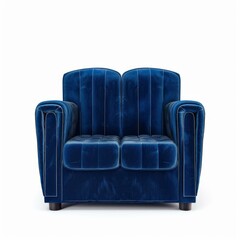 Fototapeta premium Elegant blue velvet two seater sofa isolated on white background, showcasing luxury and comfort for interior design projects