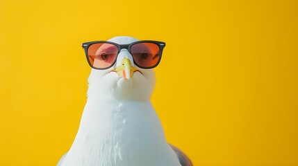 seagull on a yellow color background, vector art, digital art, faceted, minimal, abstract, panorama background. Generative AI.