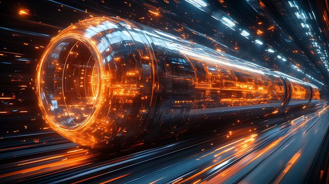 Futuristic Hyperloop transit speeds through tunnel